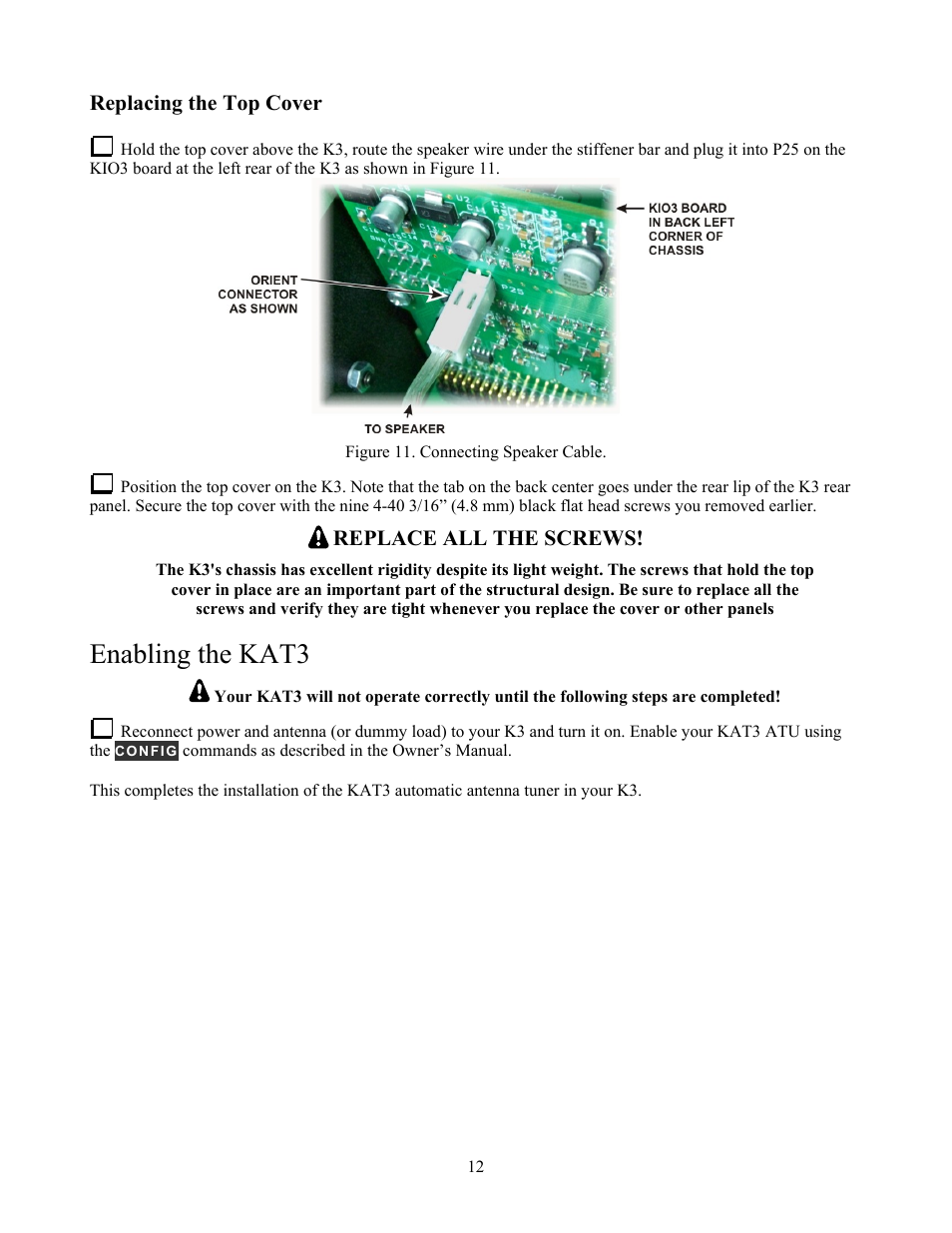 Enabling the kat3 | Elecraft KAT3 User Manual | Page 12 / 12