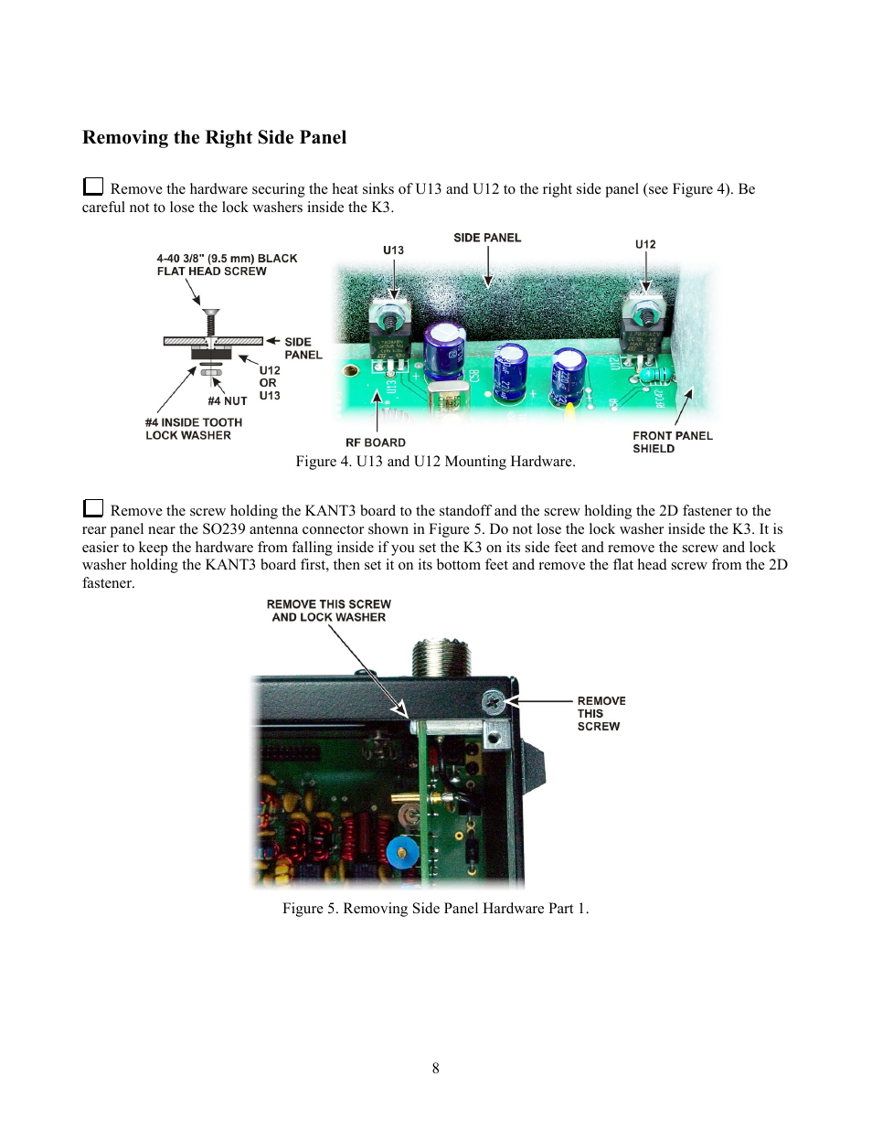 Removing the right side panel | Elecraft KAT3 User Manual | Page 8 / 12