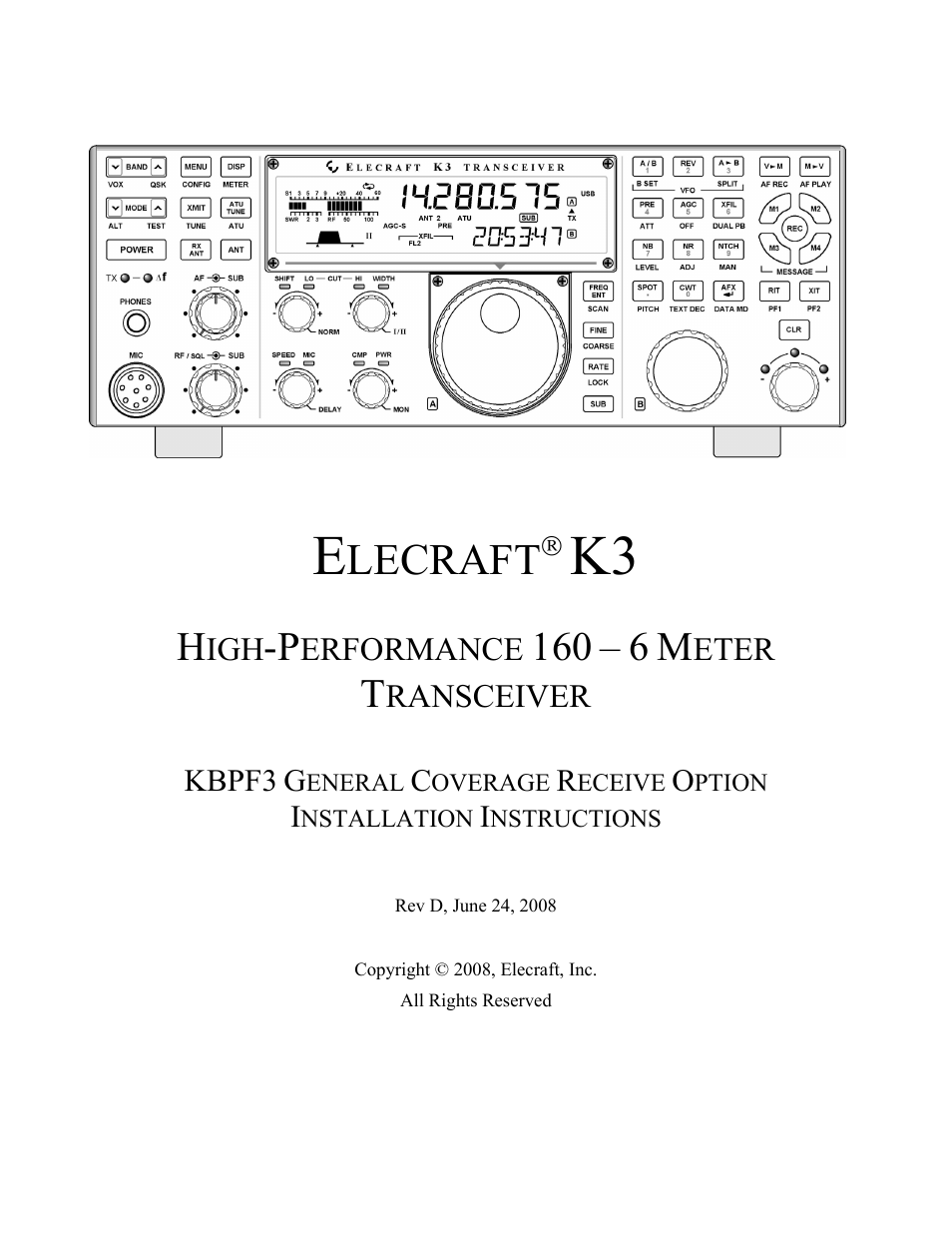 Elecraft KBPF3 User Manual | 15 pages