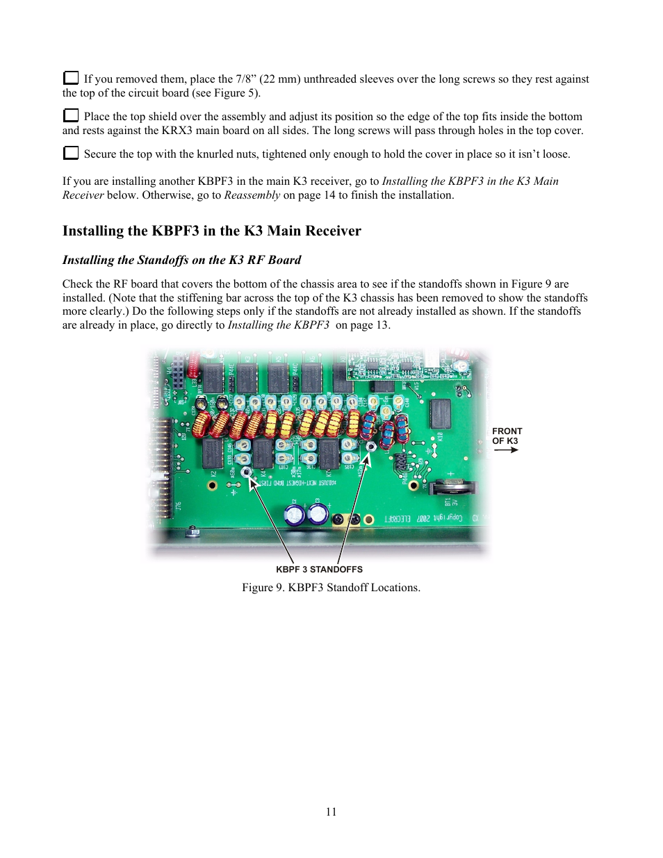 Installing the kbpf3 in the k3 main receiver | Elecraft KBPF3 User Manual | Page 11 / 15