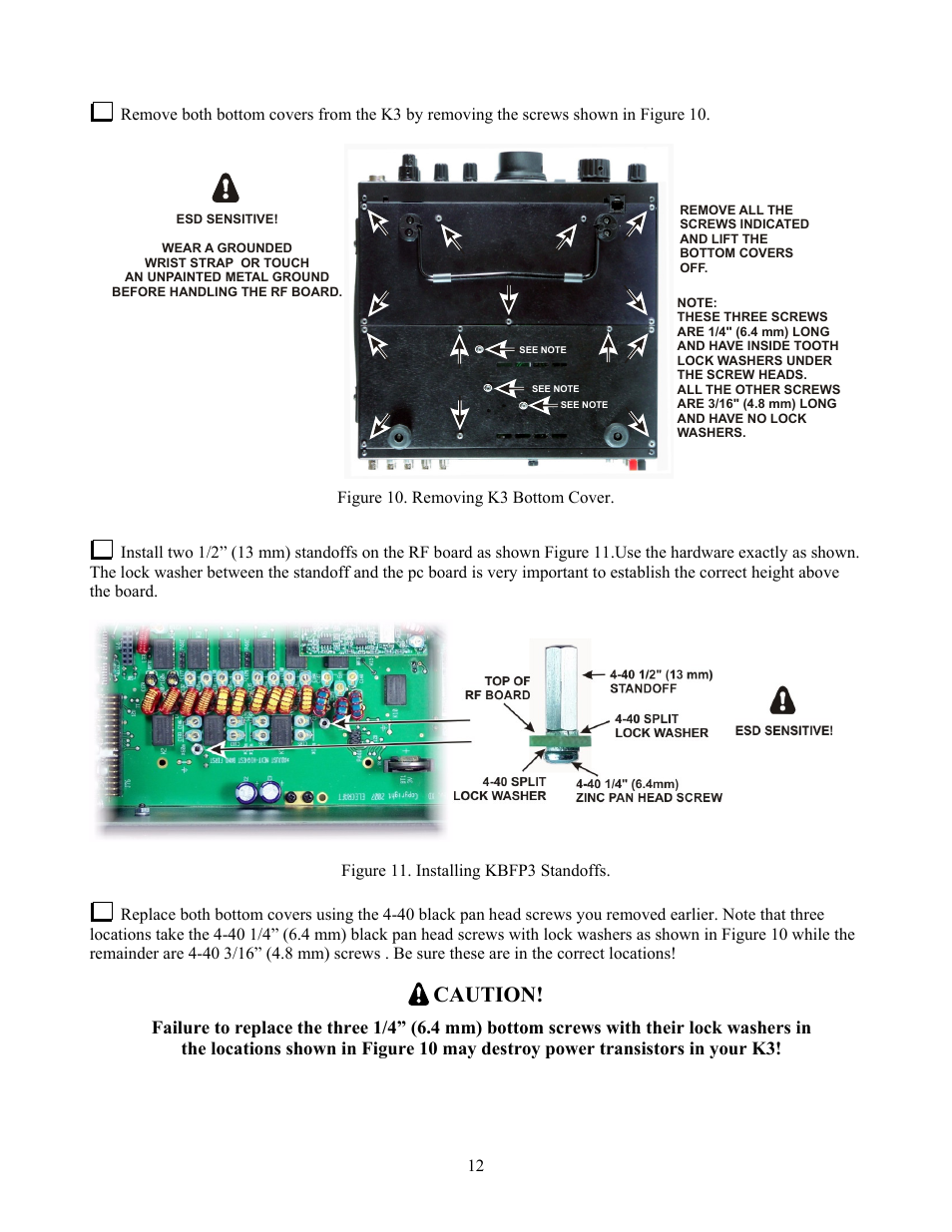 Caution | Elecraft KBPF3 User Manual | Page 12 / 15