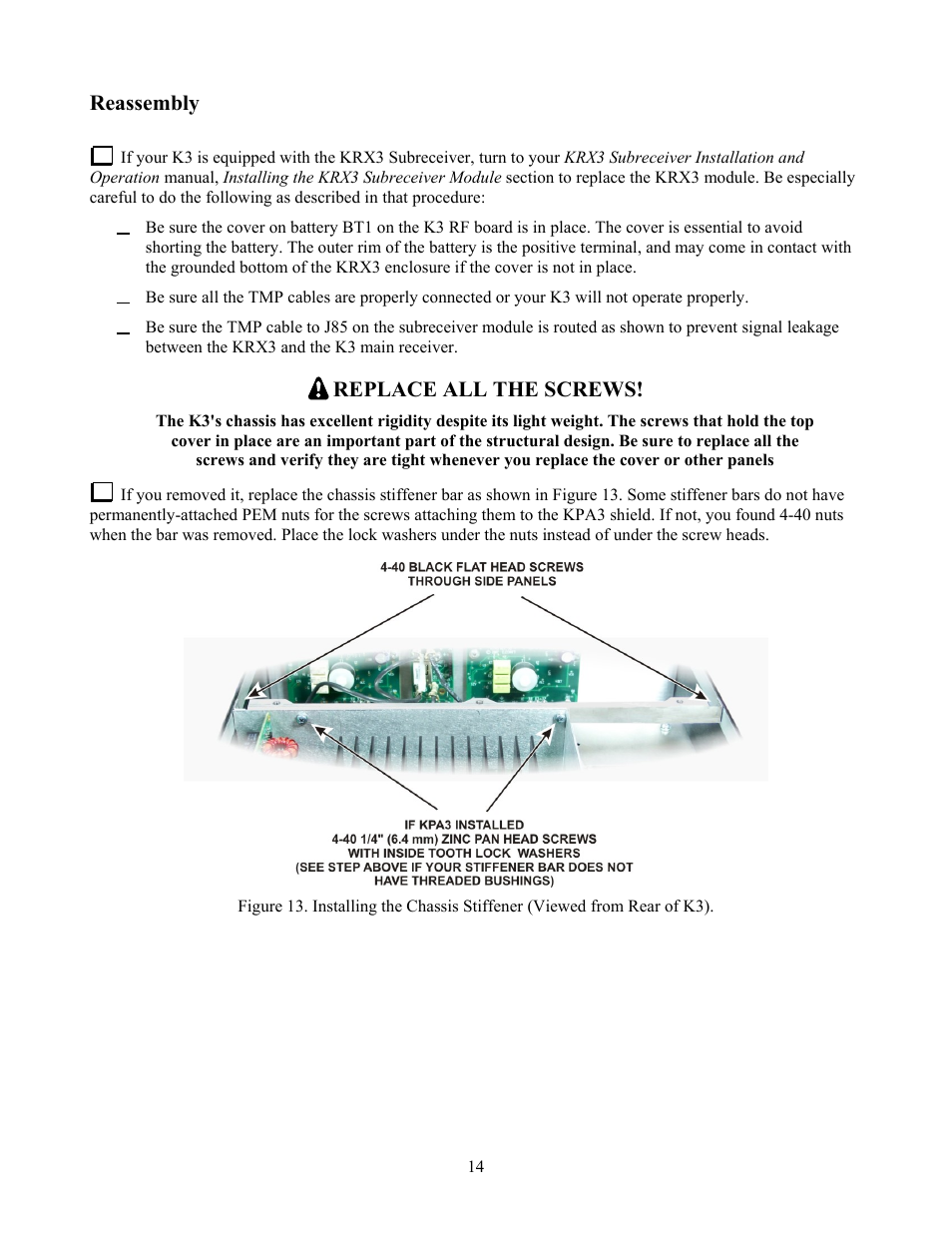 Reassembly, Replace all the screws | Elecraft KBPF3 User Manual | Page 14 / 15