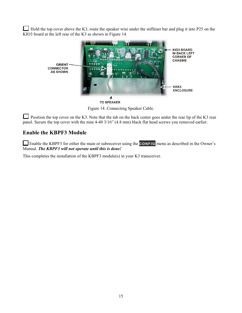 Enable the kbpf3 module | Elecraft KBPF3 User Manual | Page 15 / 15