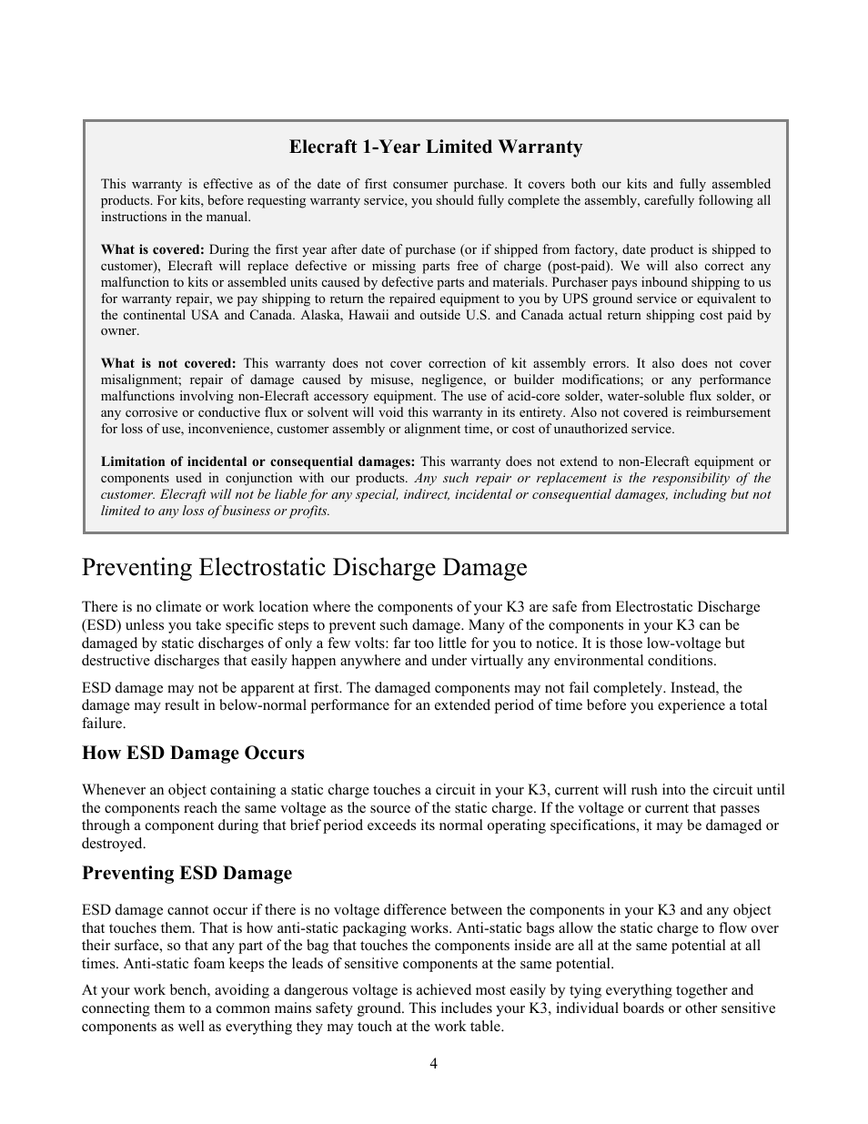 Preventing electrostatic discharge damage | Elecraft KBPF3 User Manual | Page 4 / 15