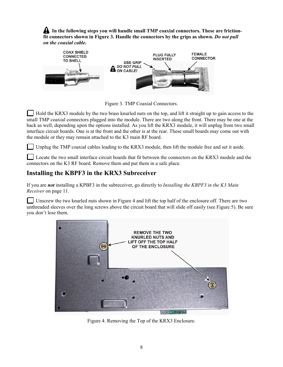 Installing the kbpf3 in the krx3 subreceiver | Elecraft KBPF3 User Manual | Page 8 / 15