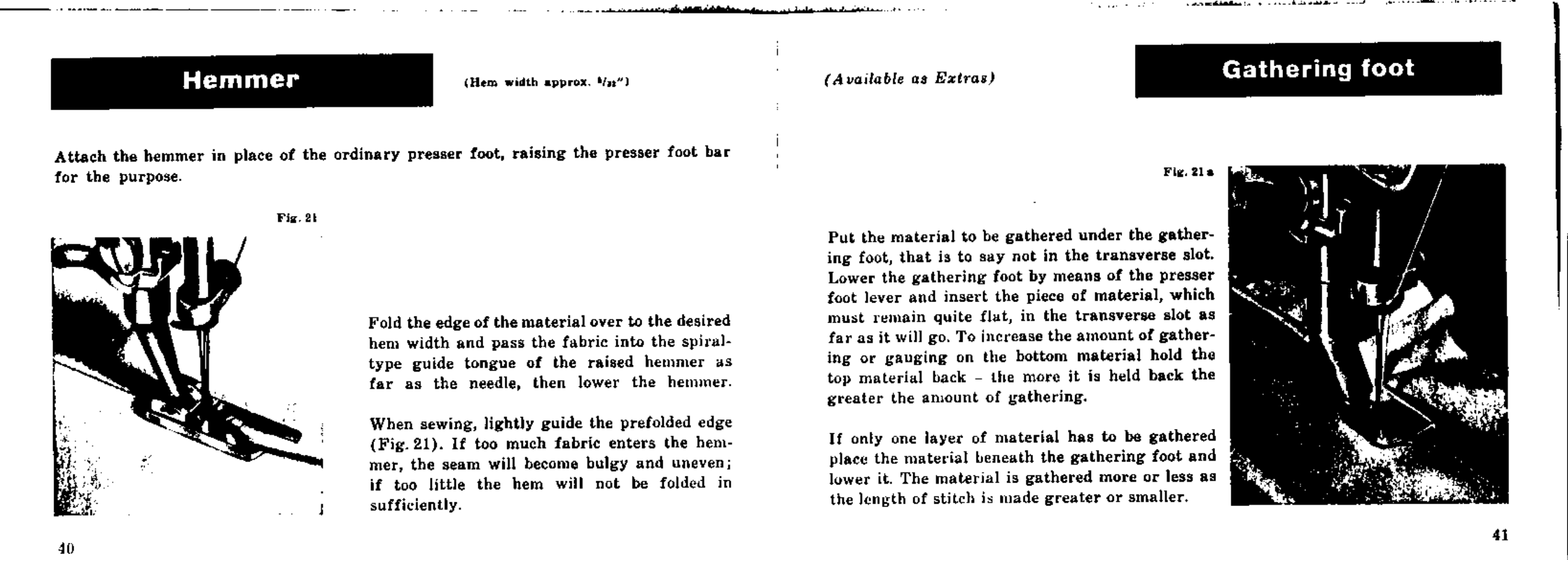 Hemmer, Gathering foot | Bernina 532-2 User Manual | Page 23 / 54