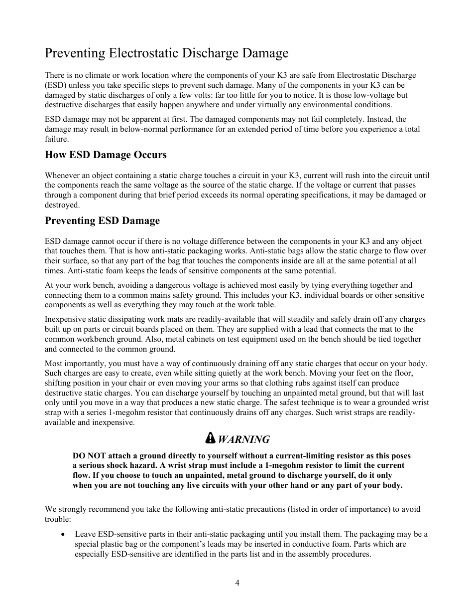 Preventing electrostatic discharge damage | Elecraft K3 Crystal Filter Manual User Manual | Page 4 / 10