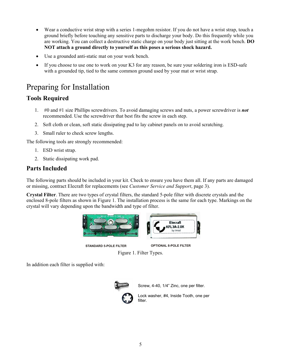 Preparing for installation, Tools required, Parts included | Elecraft K3 Crystal Filter Manual User Manual | Page 5 / 10