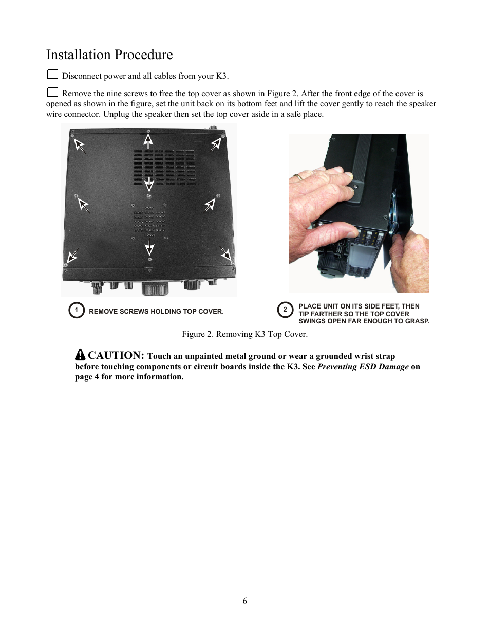 Installation procedure, Caution | Elecraft K3 Crystal Filter Manual User Manual | Page 6 / 10