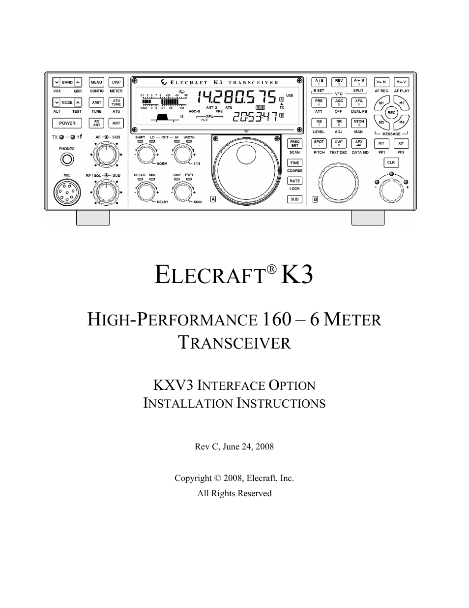 Elecraft KXV3  Manual User Manual | 15 pages