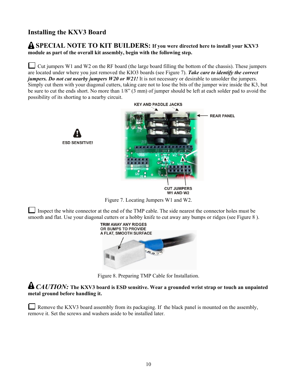 Installing the kxv3 board, Caution | Elecraft KXV3  Manual User Manual | Page 10 / 15