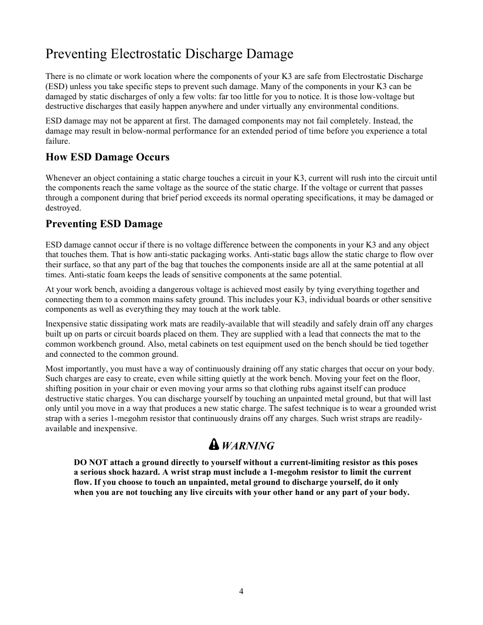 Preventing electrostatic discharge damage | Elecraft KXV3  Manual User Manual | Page 4 / 15