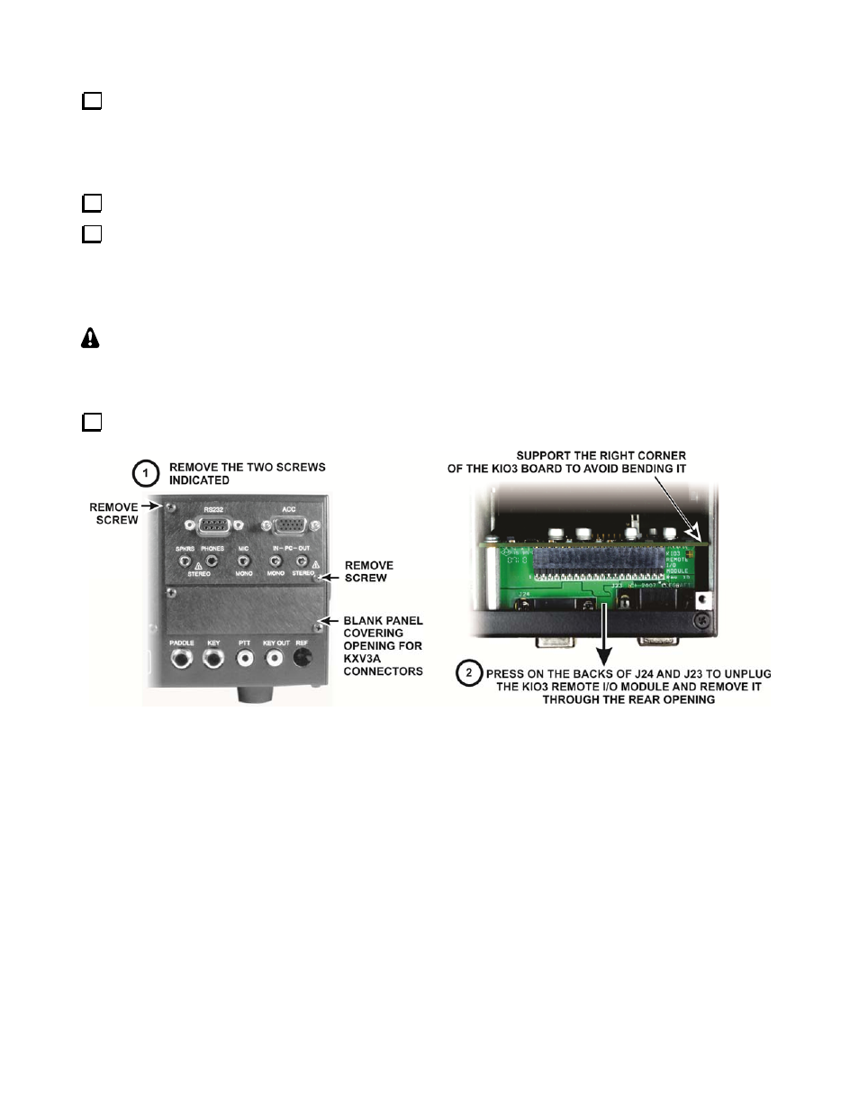 Removing the bottom covers and kio3 board | Elecraft KXV3A User Manual | Page 9 / 16