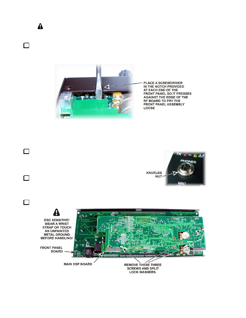 Caution, Removing the dsp board(s) | Elecraft KDVR3 User Manual | Page 8 / 14