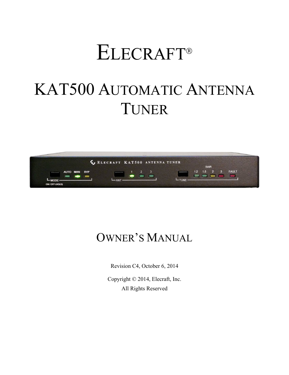 Elecraft KAT500 Owners Manual User Manual | 50 pages