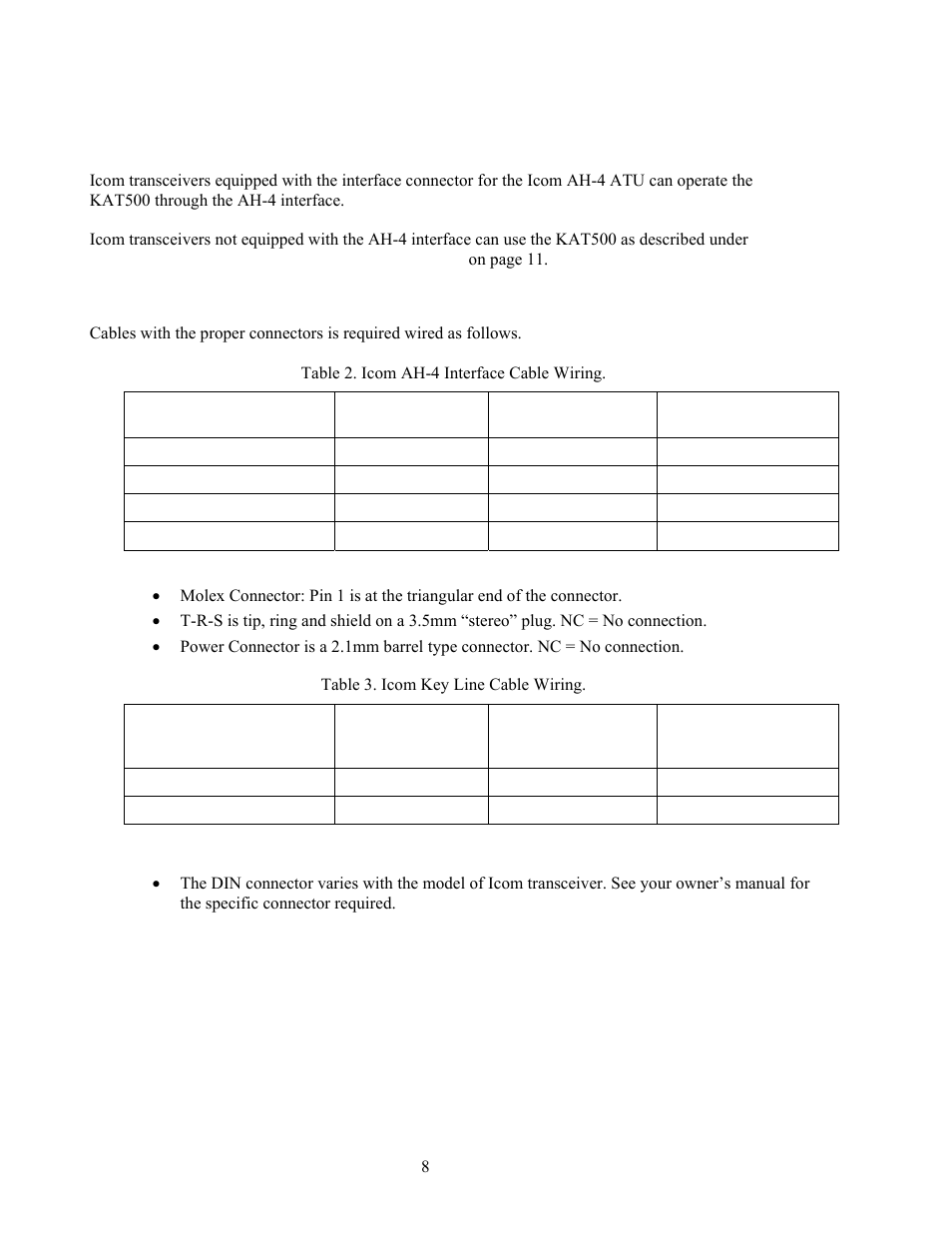 Icom transceivers with ah-4 atu interface | Elecraft KAT500 Owners Manual User Manual | Page 11 / 50