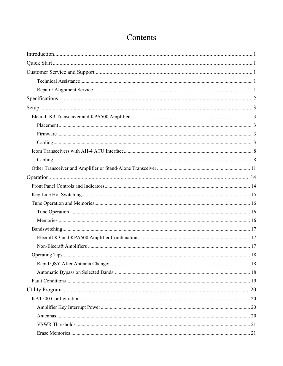 Elecraft KAT500 Owners Manual User Manual | Page 2 / 50