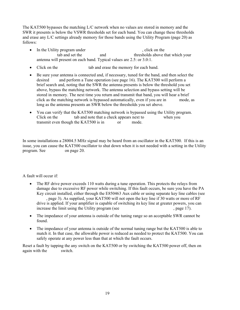 Fault conditions | Elecraft KAT500 Owners Manual User Manual | Page 22 / 50