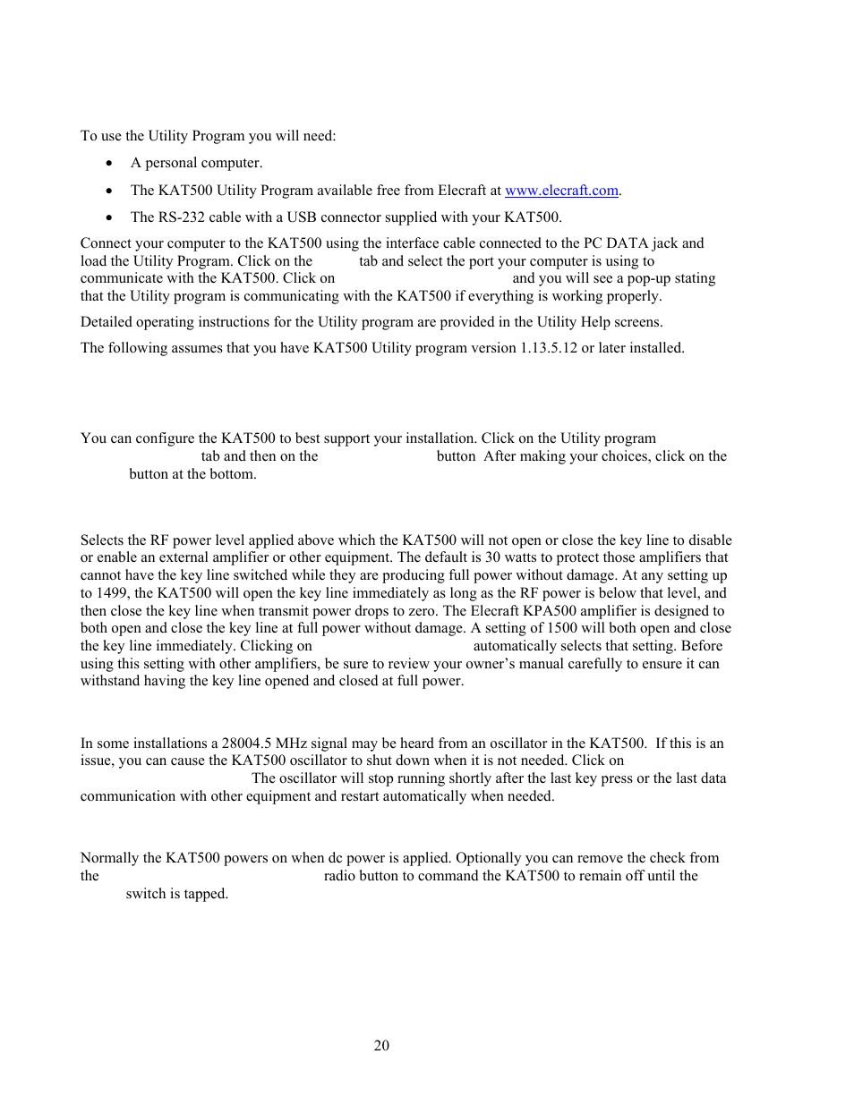 Utility program, Kat500 configuration | Elecraft KAT500 Owners Manual User Manual | Page 23 / 50