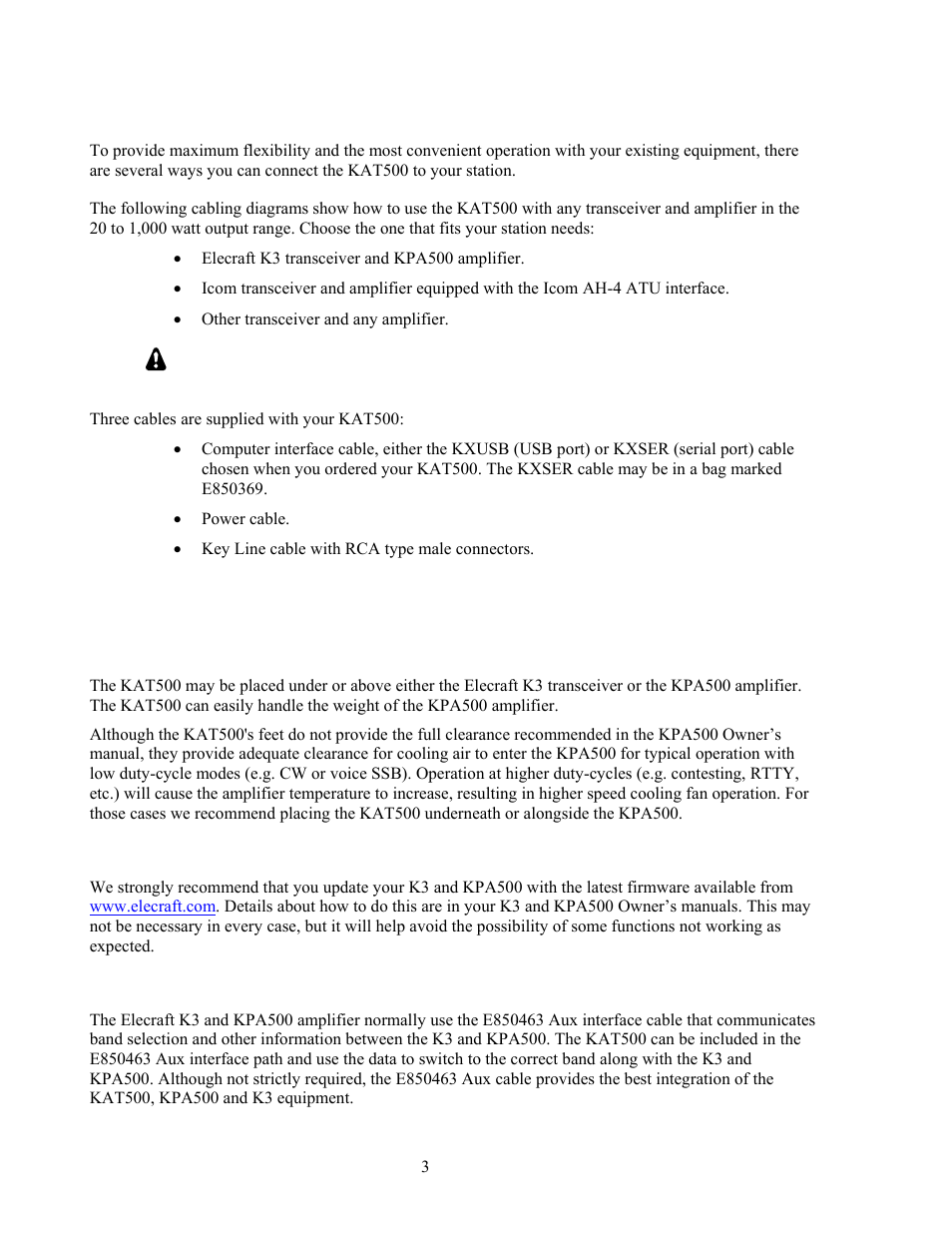 Setup | Elecraft KAT500 Owners Manual User Manual | Page 6 / 50