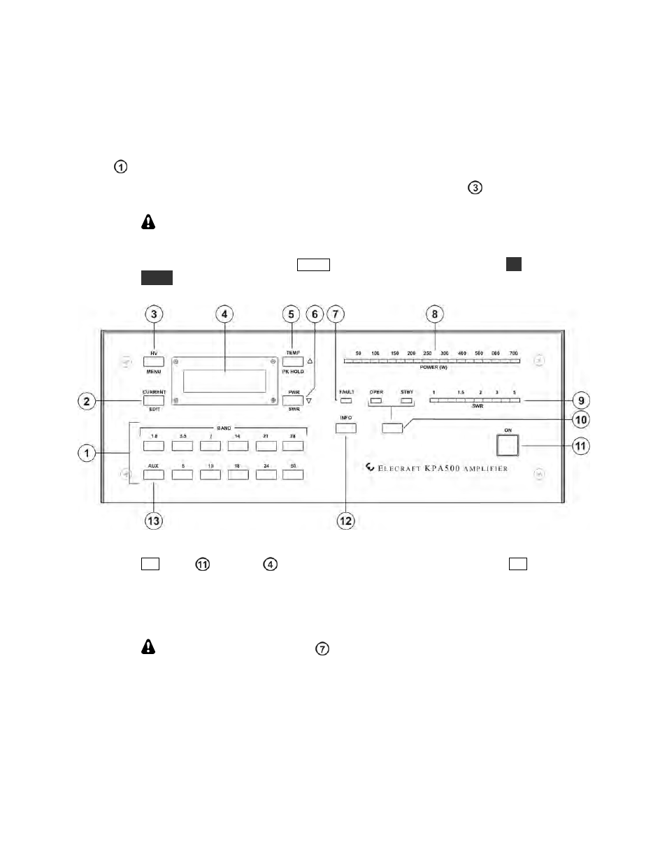 Operation, Power on | Elecraft KPA500 Owner's Manual User Manual | Page 15 / 28