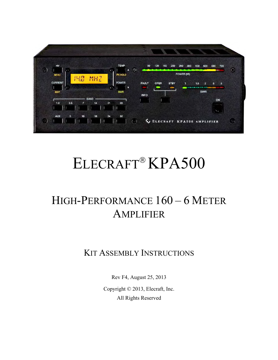 Elecraft KPA500 Kit Assembly Manual User Manual | 54 pages