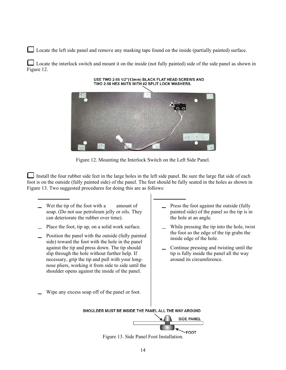 Interlock switch and left side panel feet | Elecraft KPA500 Kit Assembly Manual User Manual | Page 15 / 54