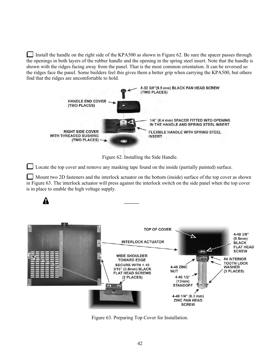 Top cover and side handle | Elecraft KPA500 Kit Assembly Manual User Manual | Page 43 / 54