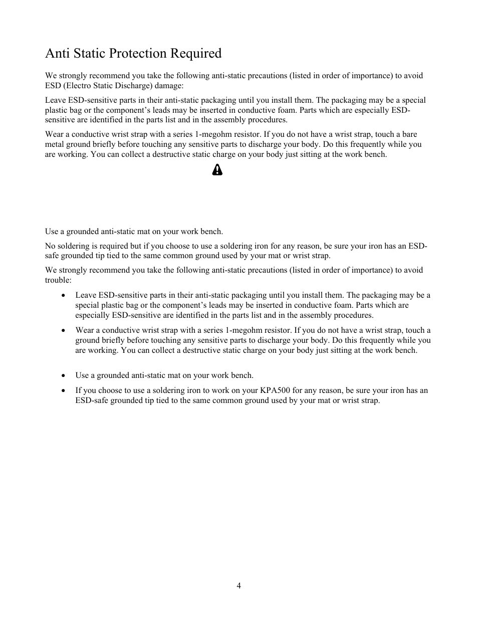 Anti static protection required | Elecraft KPA500 Kit Assembly Manual User Manual | Page 5 / 54