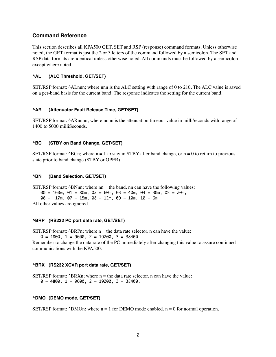 Elecraft KPA500 Prog. Reference User Manual | Page 2 / 5