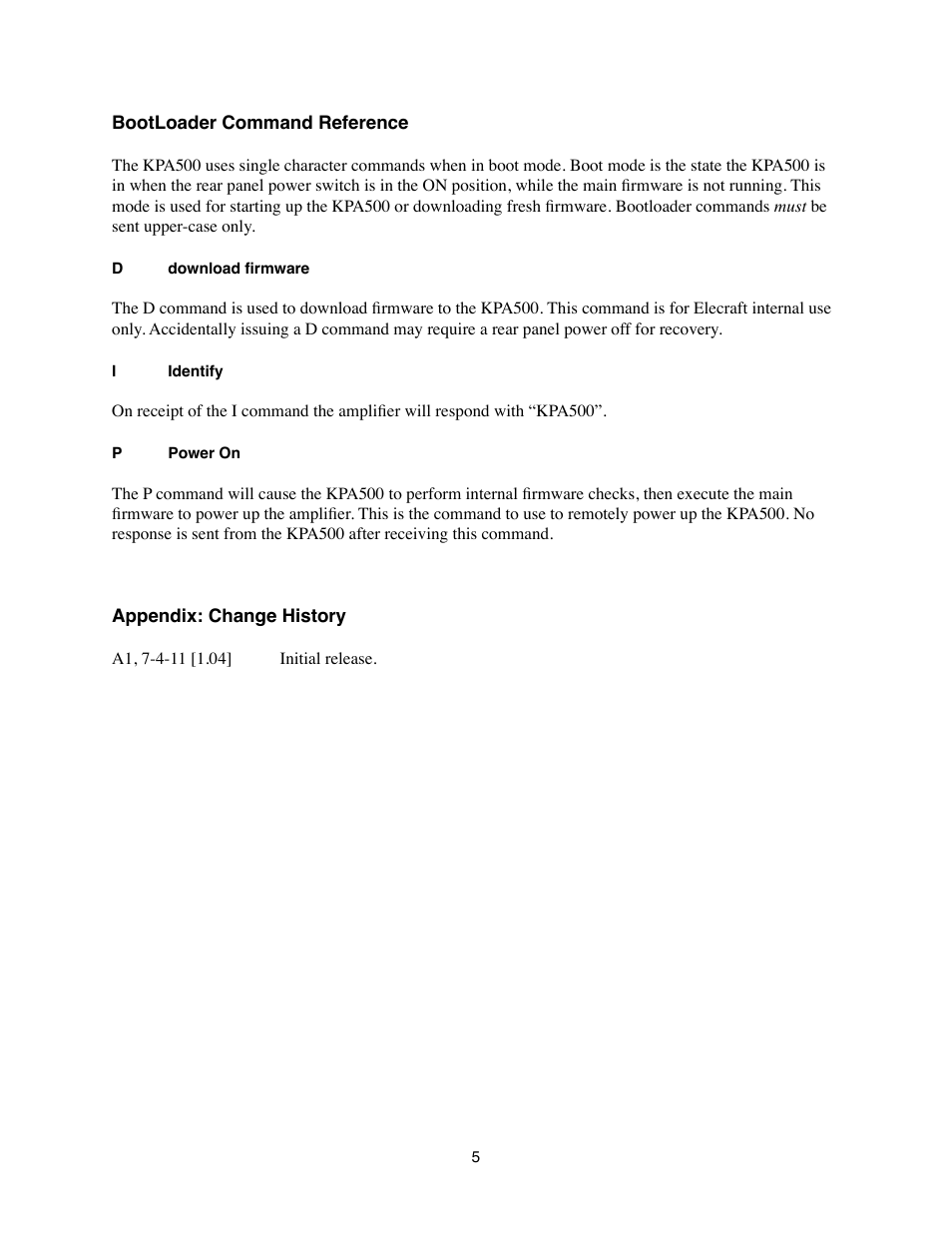 Elecraft KPA500 Prog. Reference User Manual | Page 5 / 5