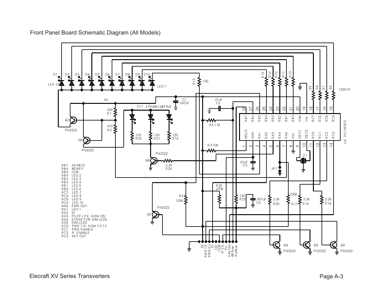 Elecraft xv series transverters page a-3, Front panel board schematic diagram (all models) | Elecraft XV Transverter Owner's Manual User Manual | Page 40 / 51