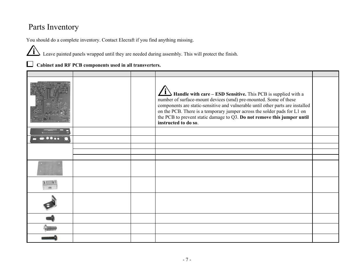 Parts inventory | Elecraft XV Assembly Manual for XV222 User Manual | Page 10 / 57