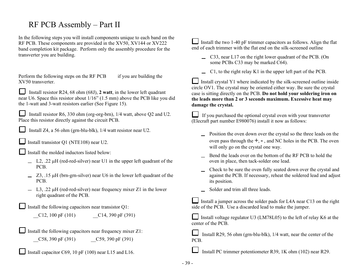 Rf pcb assembly – part ii | Elecraft XV Assembly Manual for XV222 User Manual | Page 42 / 57