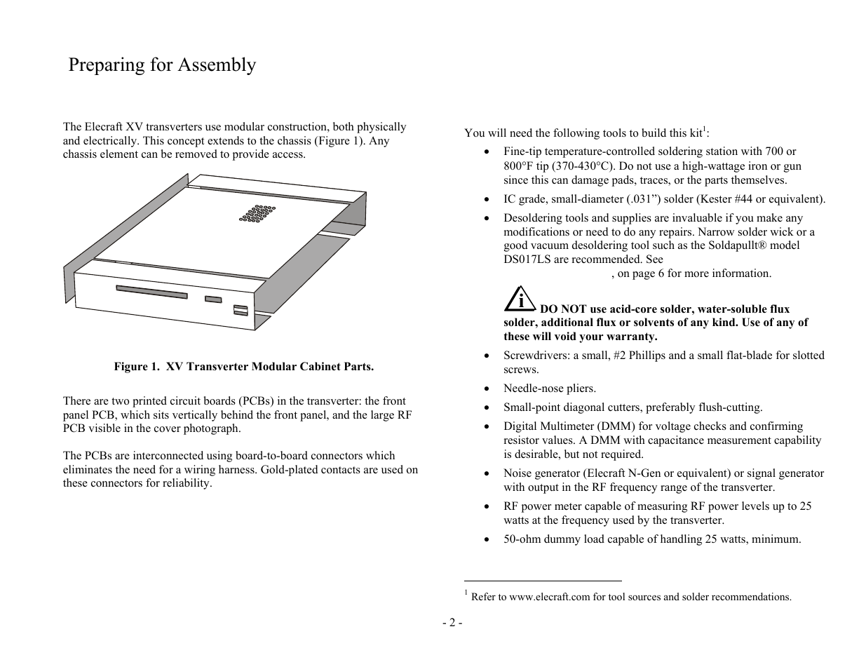 Preparing for assembly | Elecraft XV Assembly Manual for XV222 User Manual | Page 5 / 57