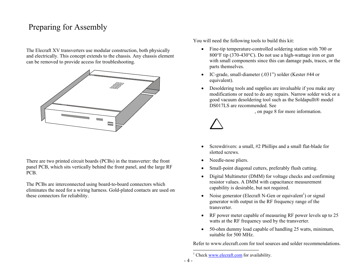 Preparing for assembly, Overview of the kit, Tools required | Elecraft XV Assembly Manual for XV432 MHz User Manual | Page 6 / 48