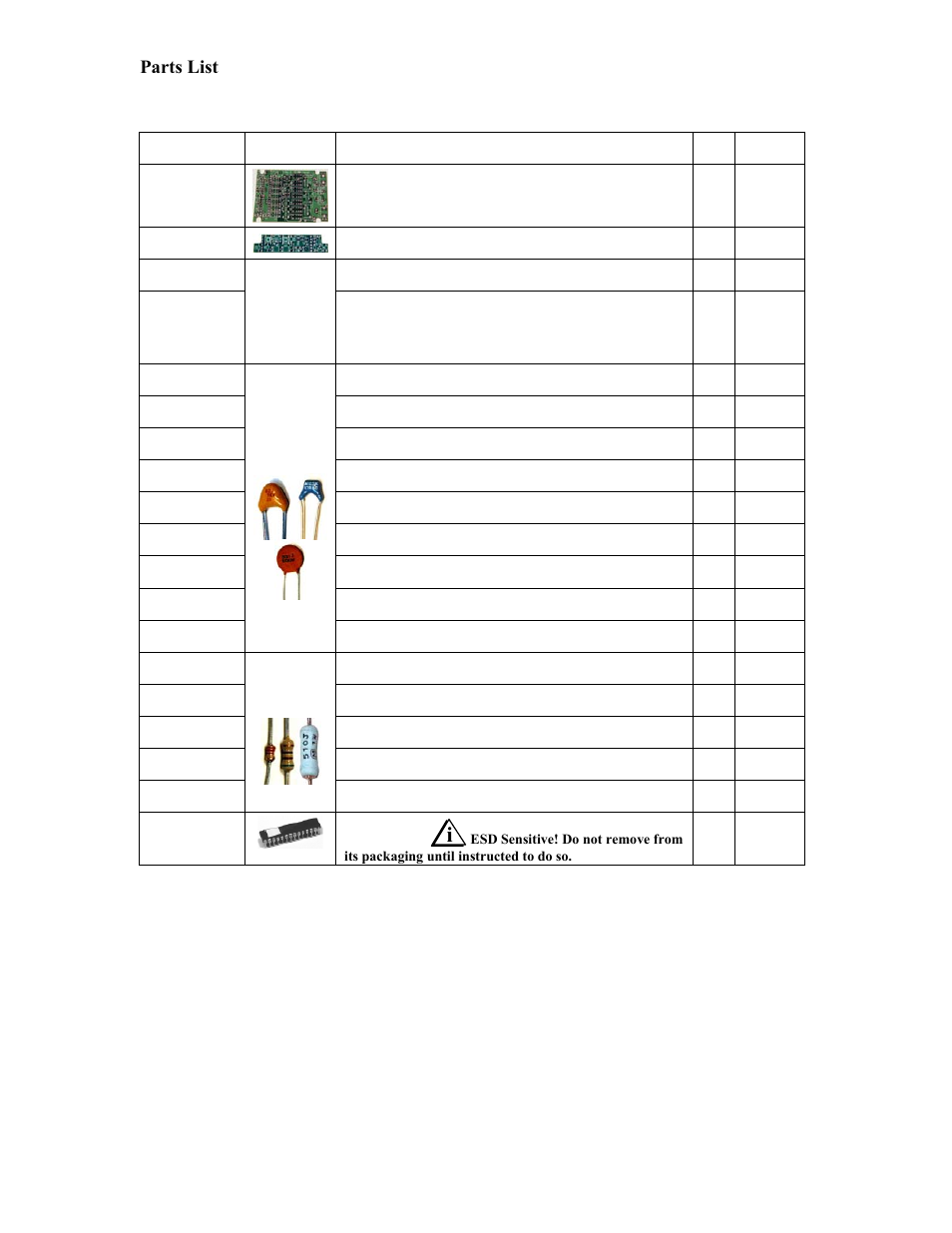 Parts list | Elecraft T1 Assembly Manual User Manual | Page 5 / 29