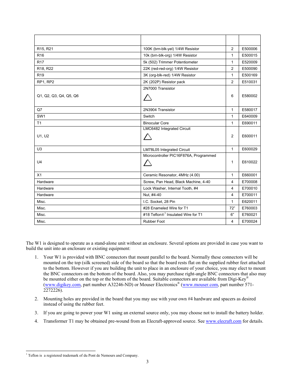 Assembly options | Elecraft W1 User Manual | Page 3 / 15