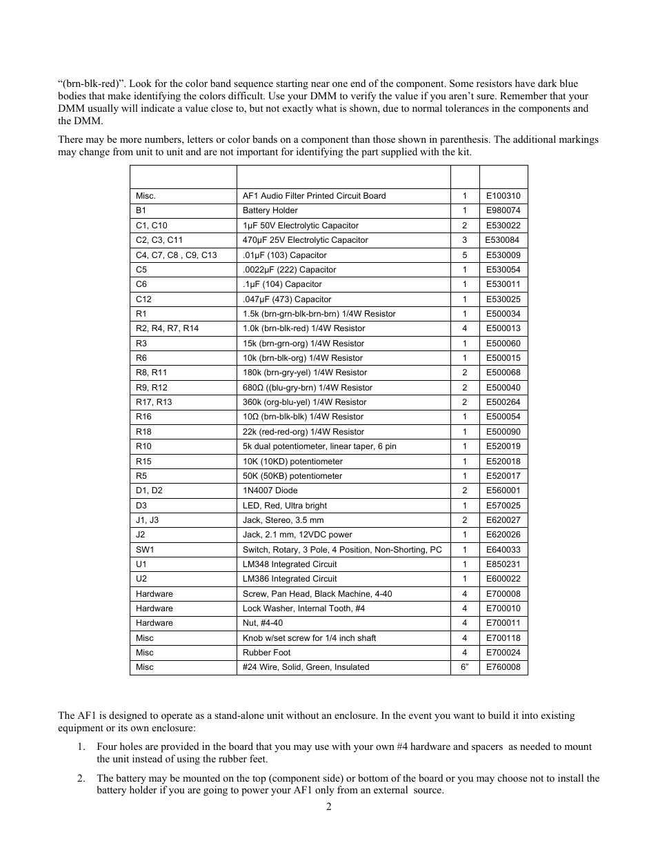 Assembly options | Elecraft AF1 Audio Filter User Manual | Page 2 / 9