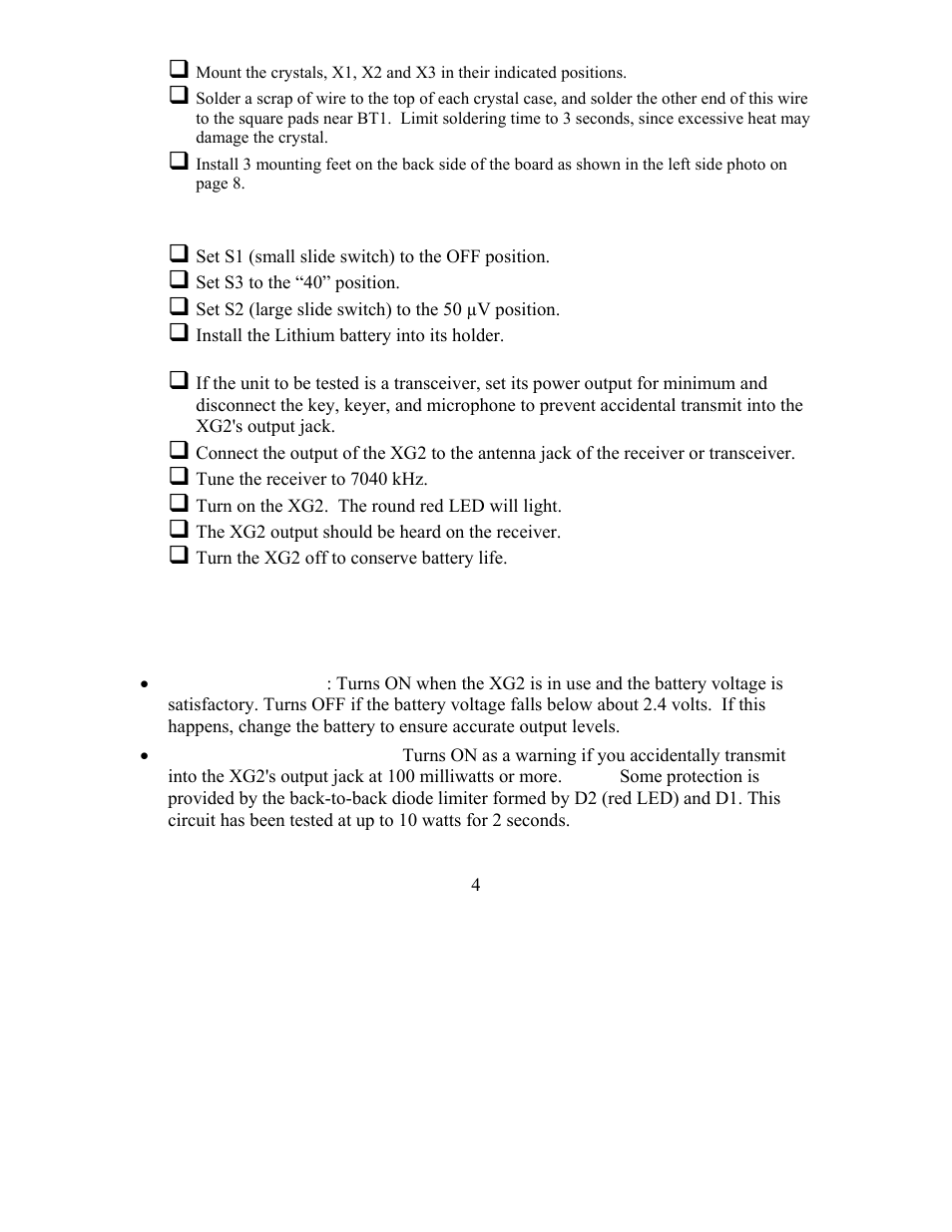 Initial test, Using the xg2 | Elecraft XG2 Manual User Manual | Page 4 / 8