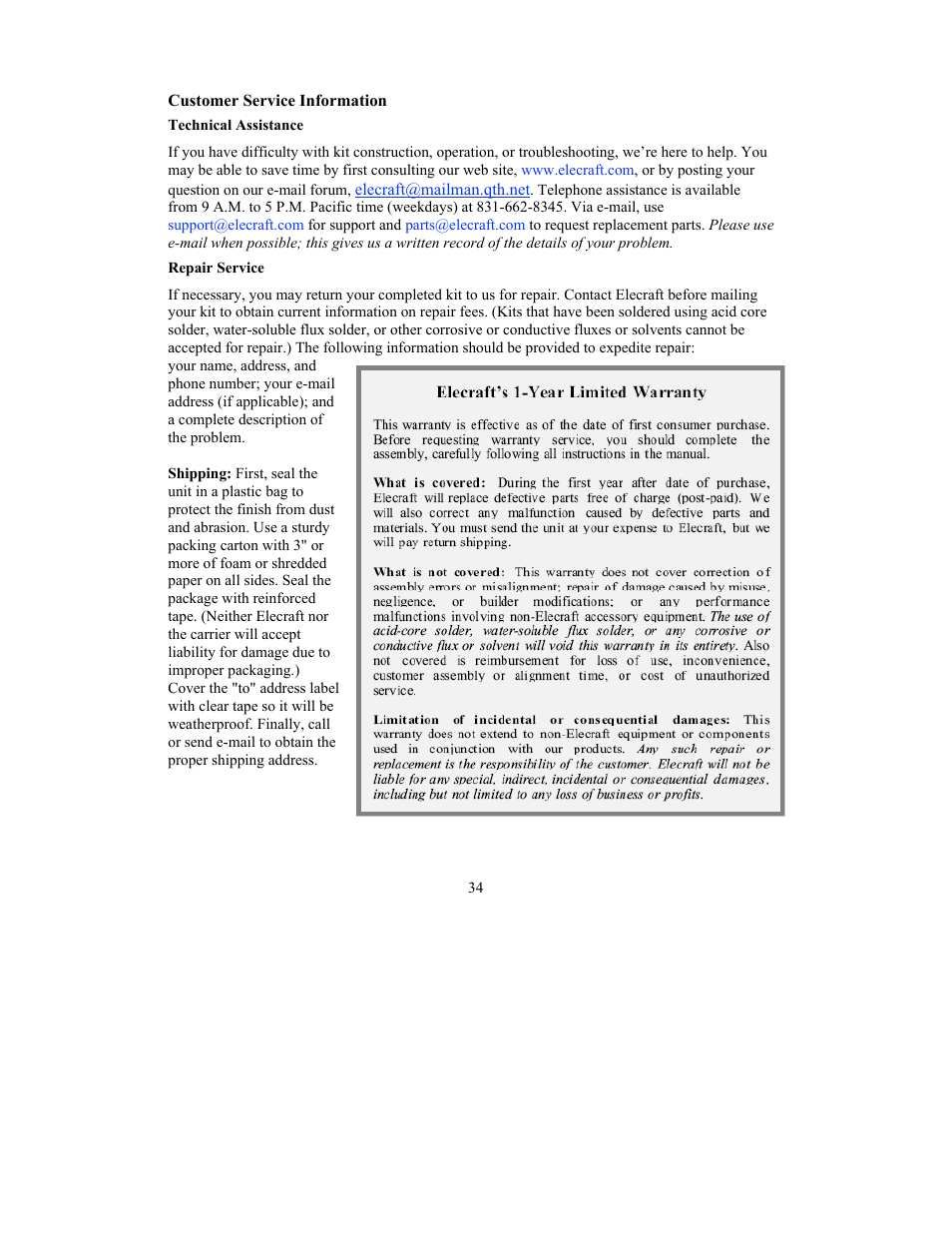 Elecraft KRC2 Manual User Manual | Page 34 / 34