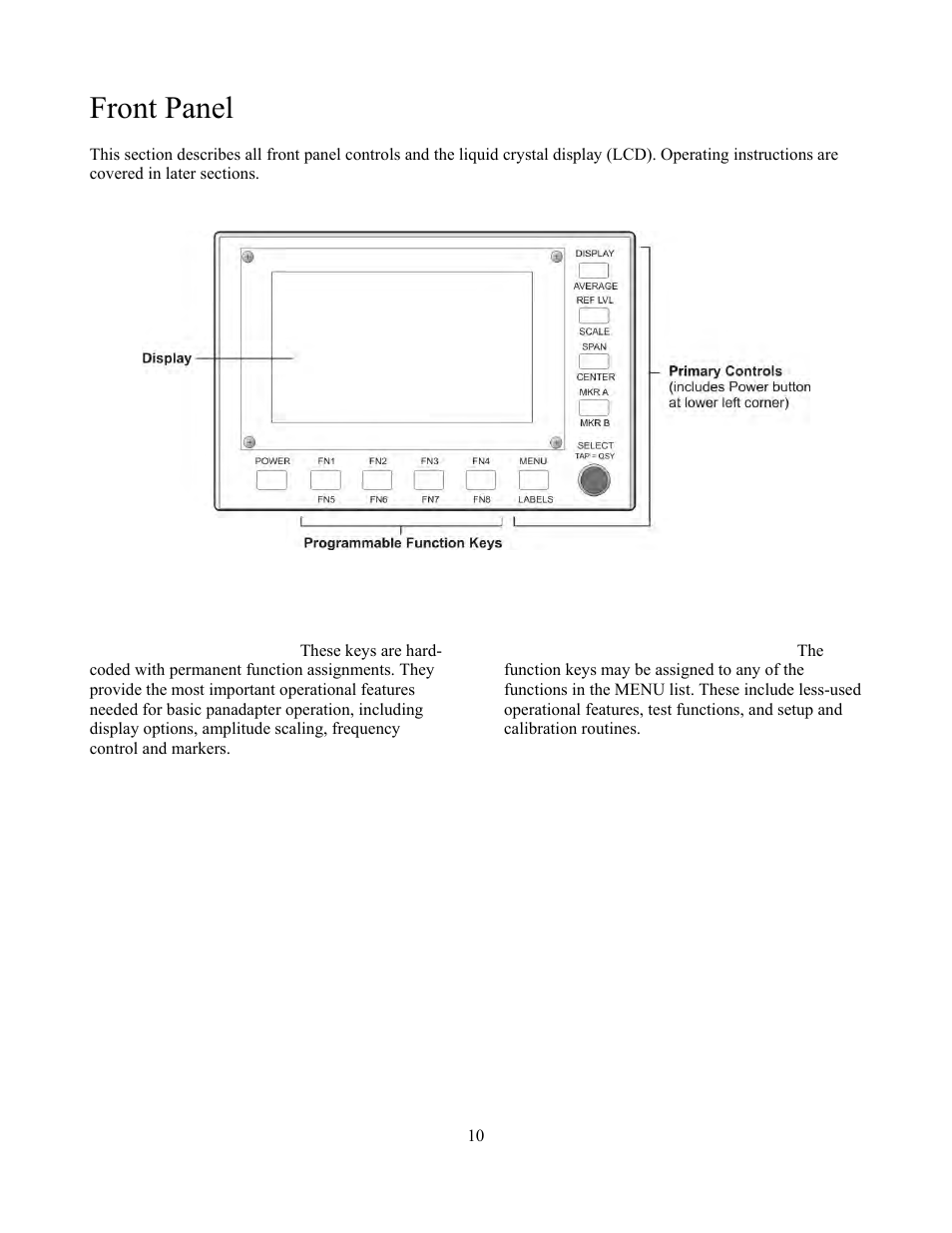 Front panel | Elecraft P3 High-Performance Panadapter Manual User Manual | Page 10 / 60