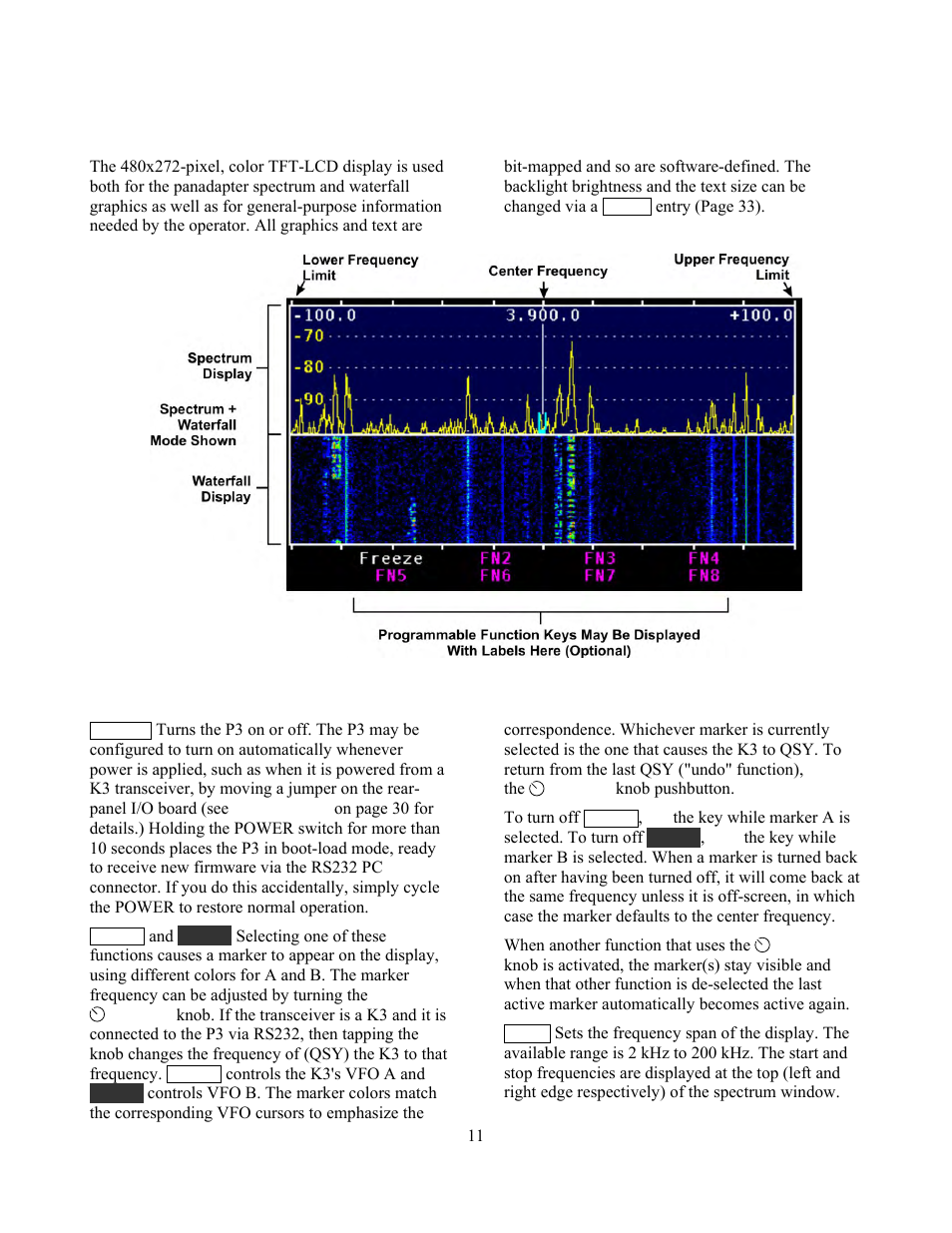 Display, Primary controls | Elecraft P3 High-Performance Panadapter Manual User Manual | Page 11 / 60