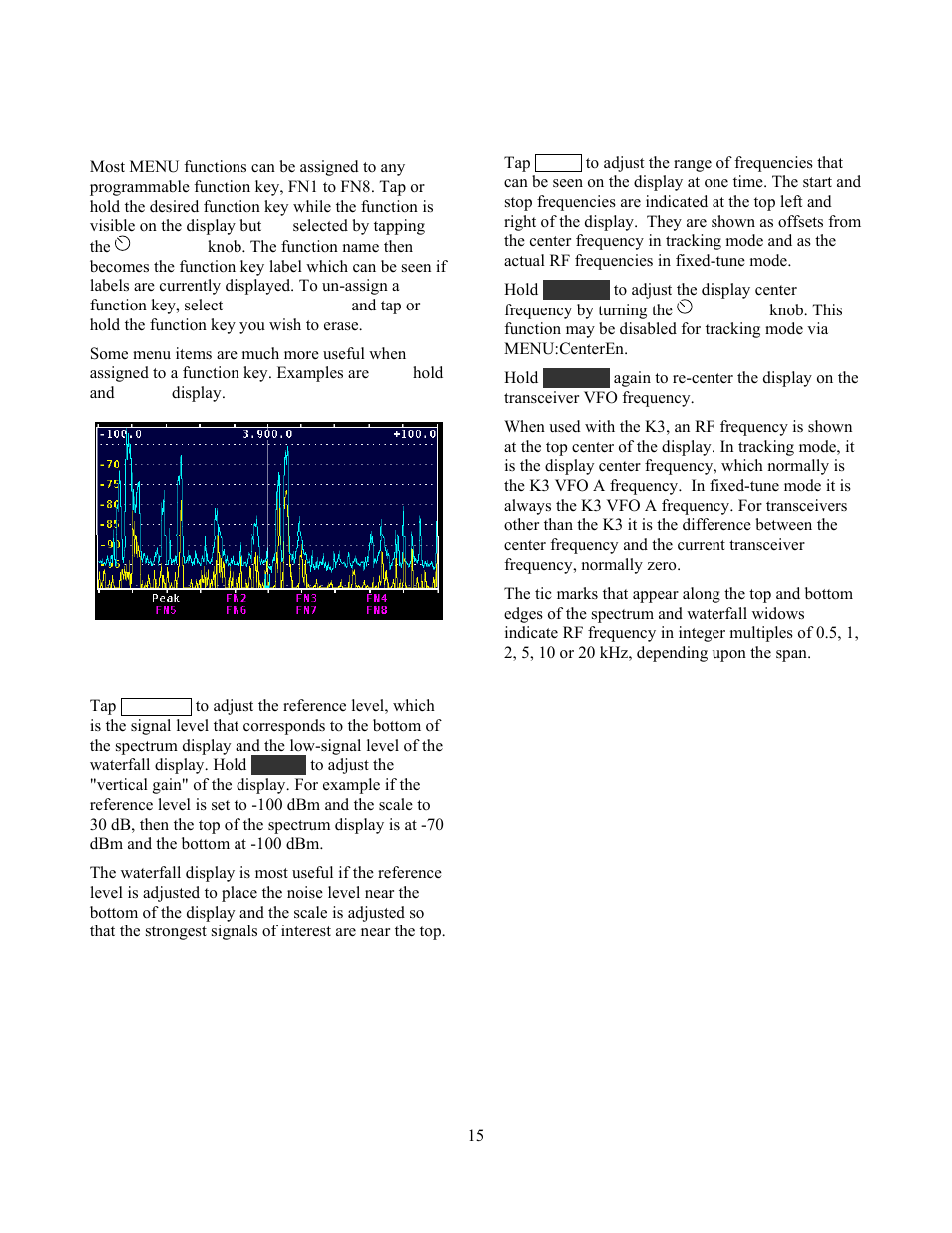 Programmable functions, Adjusting the frequencies displayed | Elecraft P3 High-Performance Panadapter Manual User Manual | Page 15 / 60