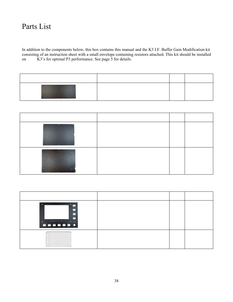 Parts list | Elecraft P3 High-Performance Panadapter Manual User Manual | Page 38 / 60