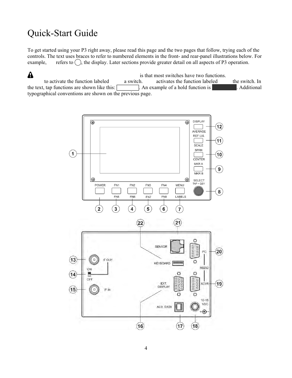 Quick-start guide | Elecraft P3 High-Performance Panadapter Manual User Manual | Page 4 / 60