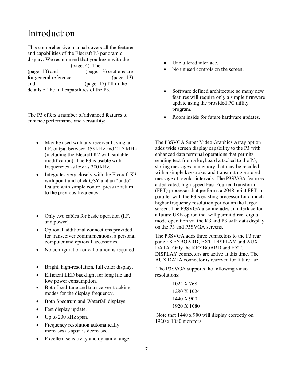 Introduction, P3 features, P3svga option | Elecraft P3 High-Performance Panadapter Manual User Manual | Page 7 / 60