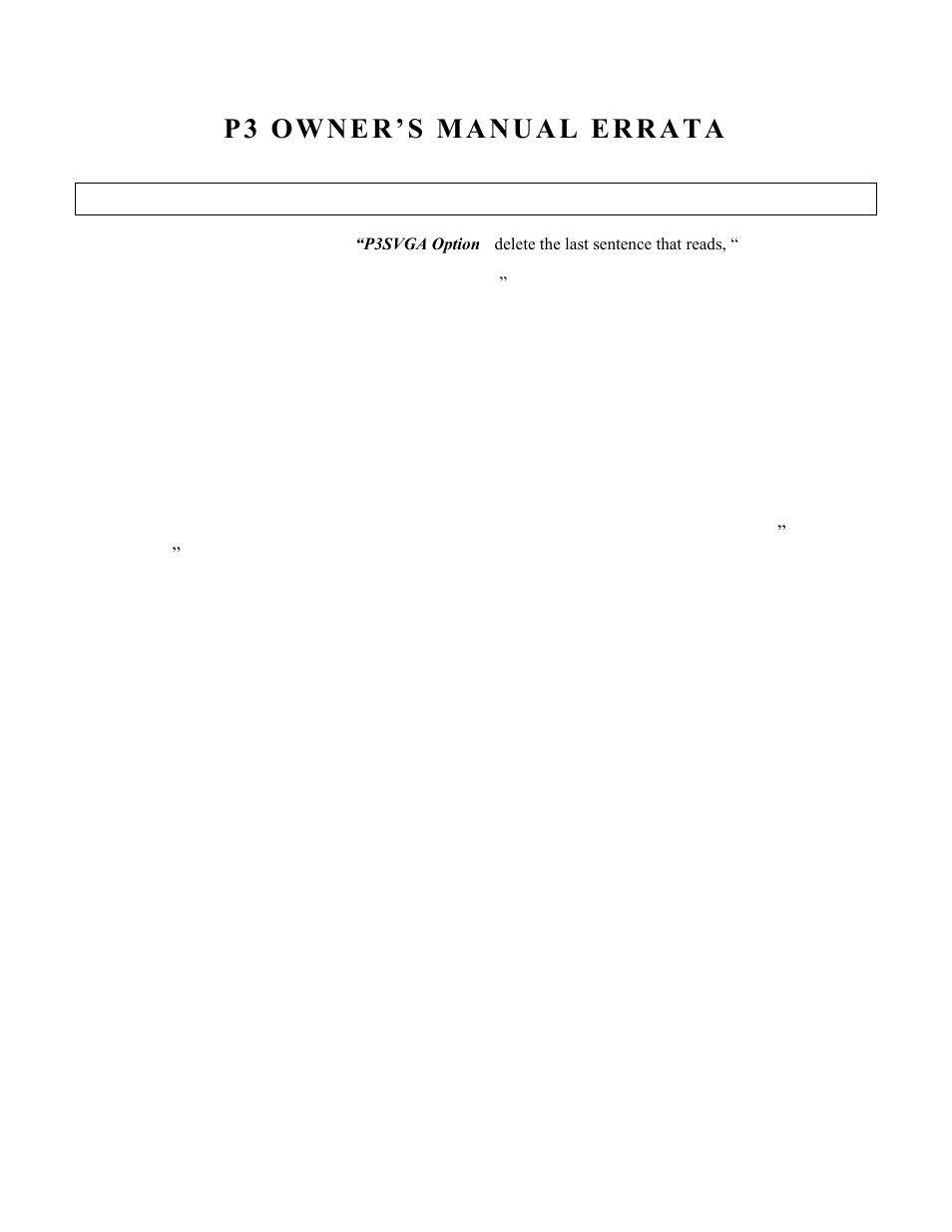 Elecraft P3 High-Performance Panadapter Errata User Manual | 1 page