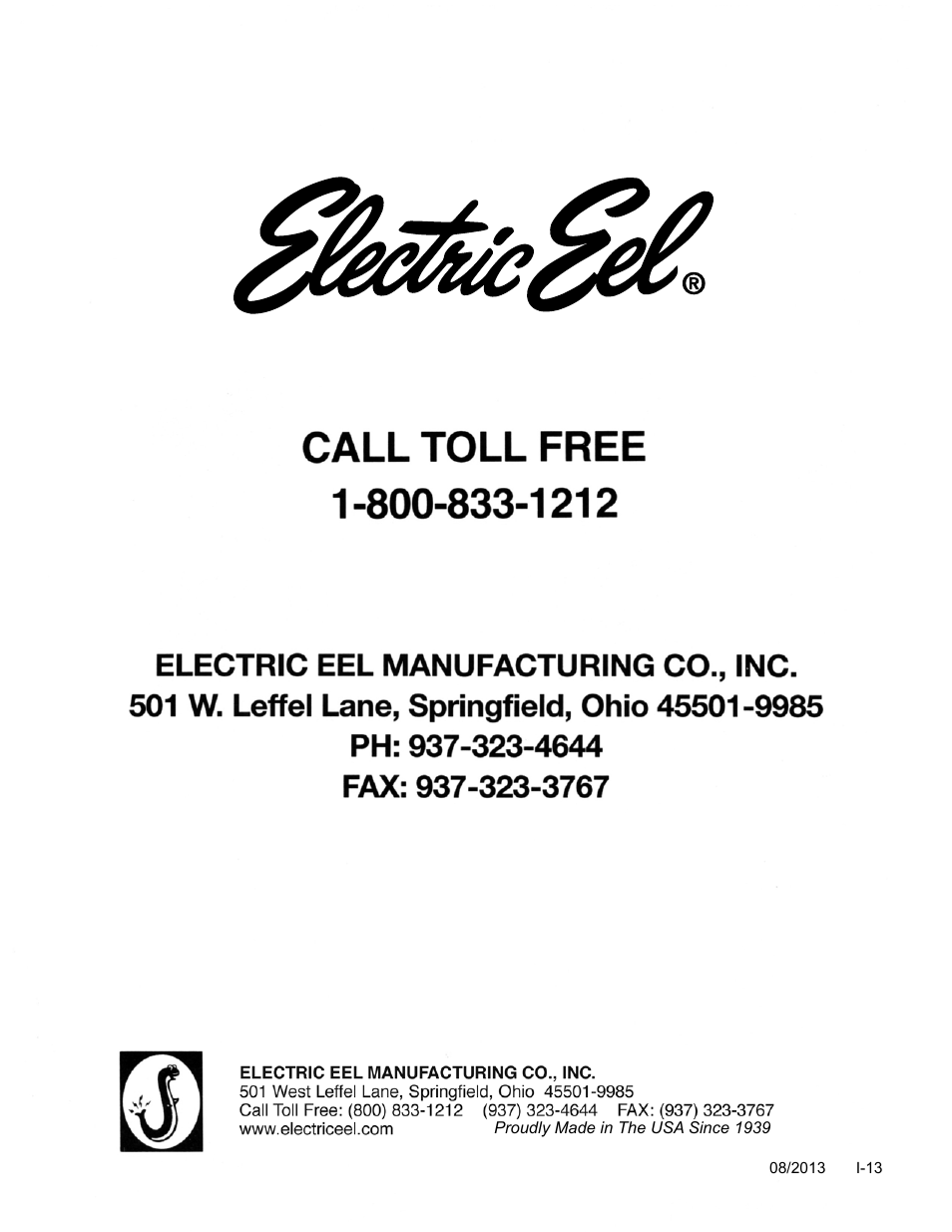 Electric Eel EJ3000 Gasoline Jetter User Manual | Page 8 / 8