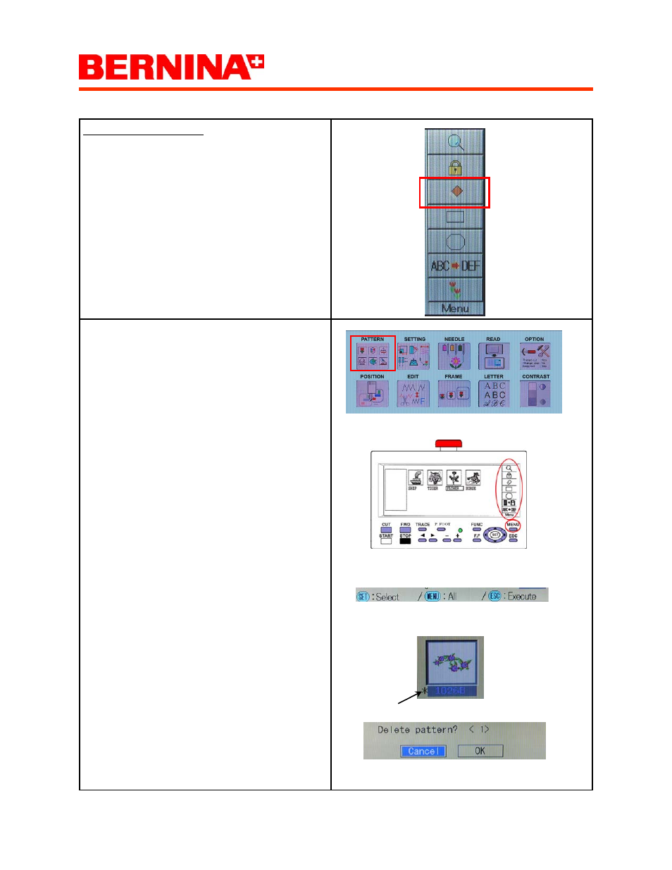 Happy voyager, Deleting pattern 10 | Bernina Happy Voyager User Manual | Page 27 / 78